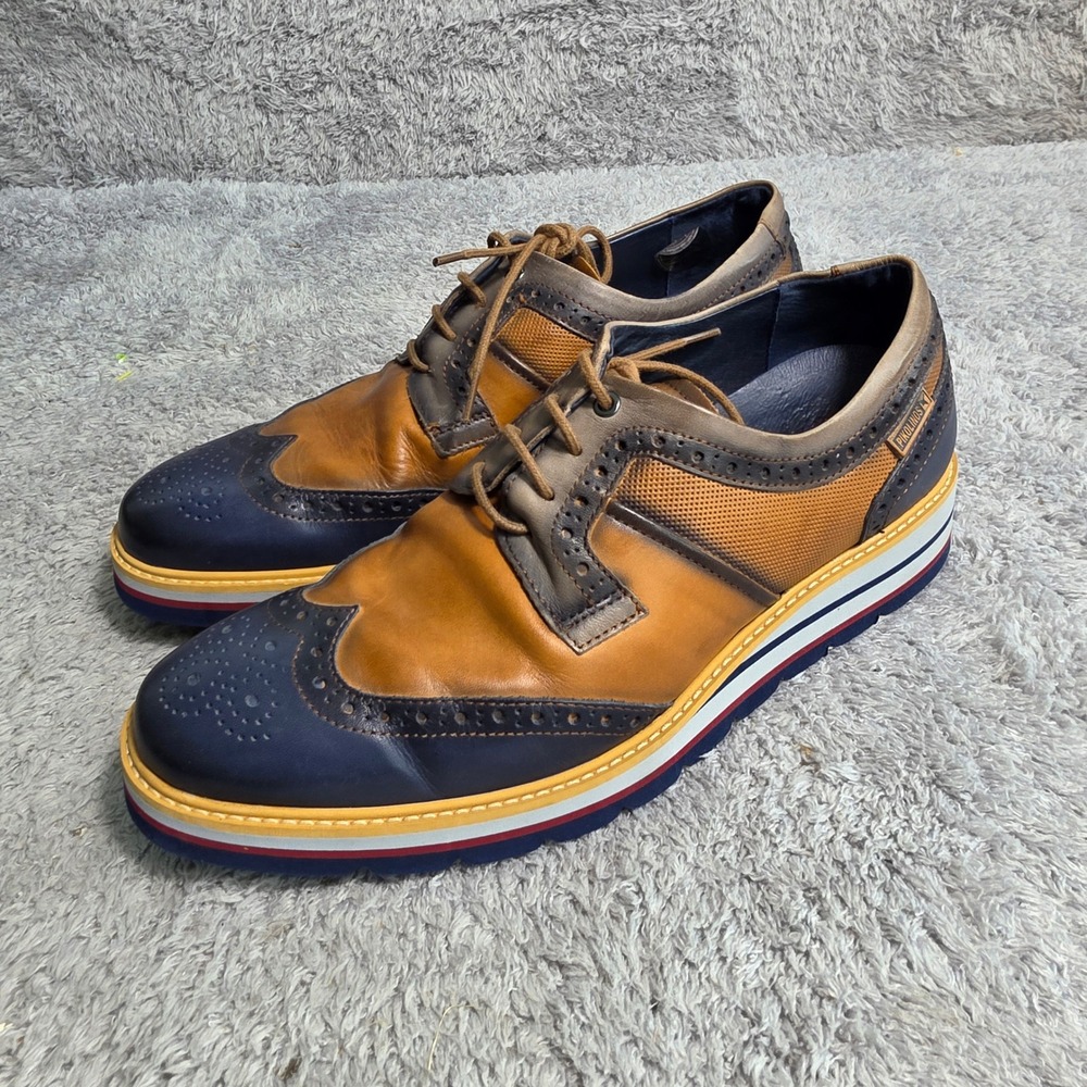 Pikolinos Wingtip Derby Lace UP Loafers Shoes Tan Navy Mens 40 7 Excellent